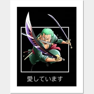 roronoa zoro with sword in action Posters and Art